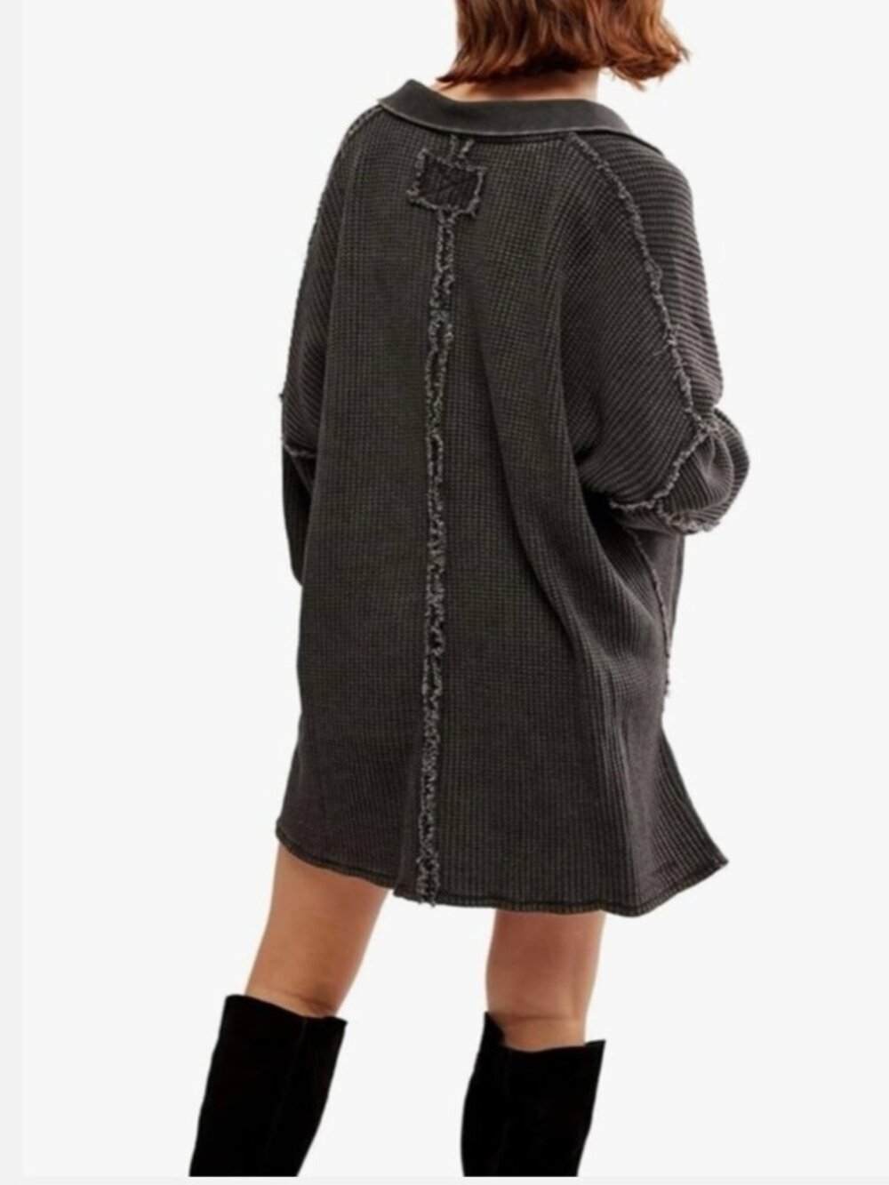 We the Free by Free People Oversized Waffle Knit Travis Polo in Gray Women's M - Picture 3 of 8